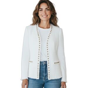 BOSTON PROPER NWT White/Gold Studded Tweed Blazer 18